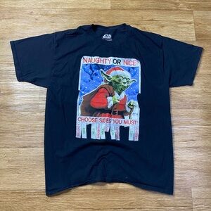 Star Wars Black T-Shirt with Yoda in Santa Outfit